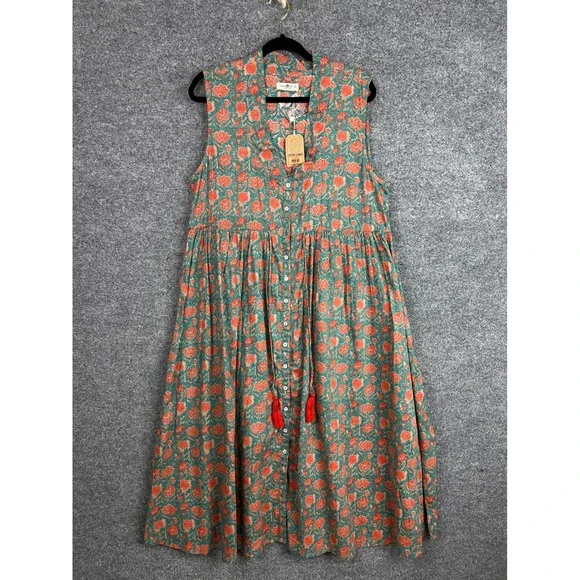 NEW Natural Life XL Women Teal Orange Floral  Button Down Madi Dress - Picture 2 of 9